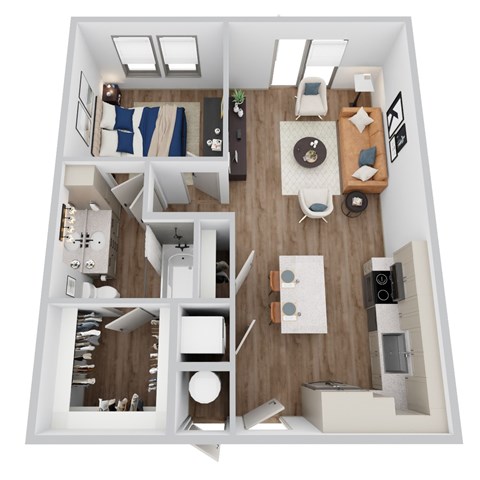 Floor plan for 1 bed, 1 bath, 725 sqft
